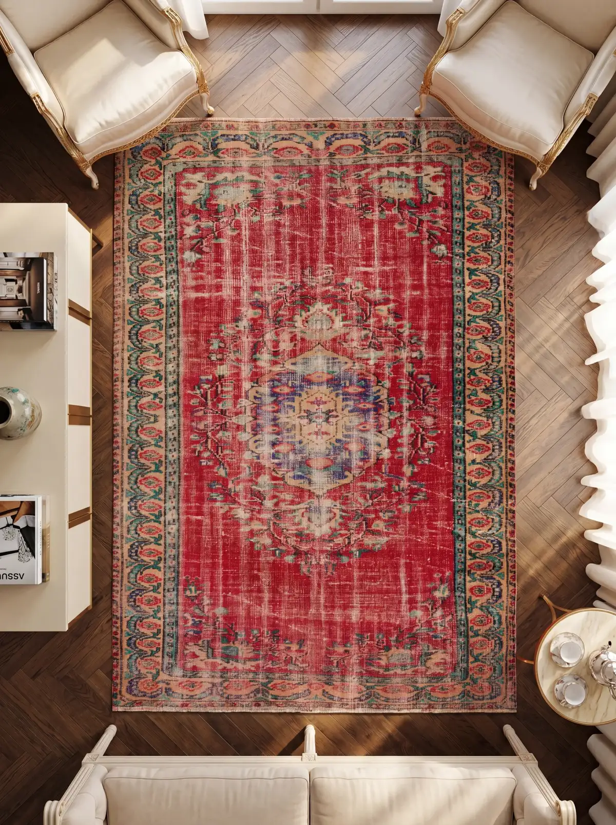 Terracotta & Royal Indigo Heritage Vintage Rug — vintage Turkish rug from the Bisāṭim collection